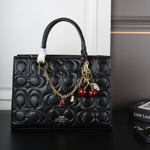 COACH Maggie Quilted Tote Bag with Decorative Cherry Charm